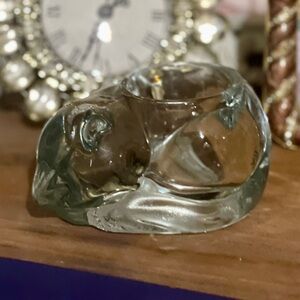Vintage Resting Cat Glass Candle Holder with Votive